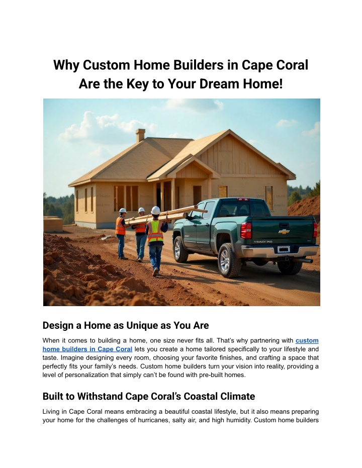 Why Custom Home Builders in Cape Coral Are the Key to Your Dream Home