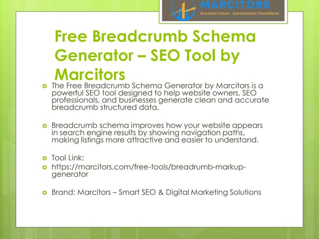 Free Breadcrumb Schema Generator | SEO Structured Data Tool — Marcitors | PDF