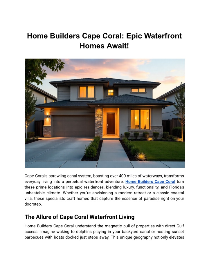 Home Builders Cape Coral: Epic Waterfront Homes Await!